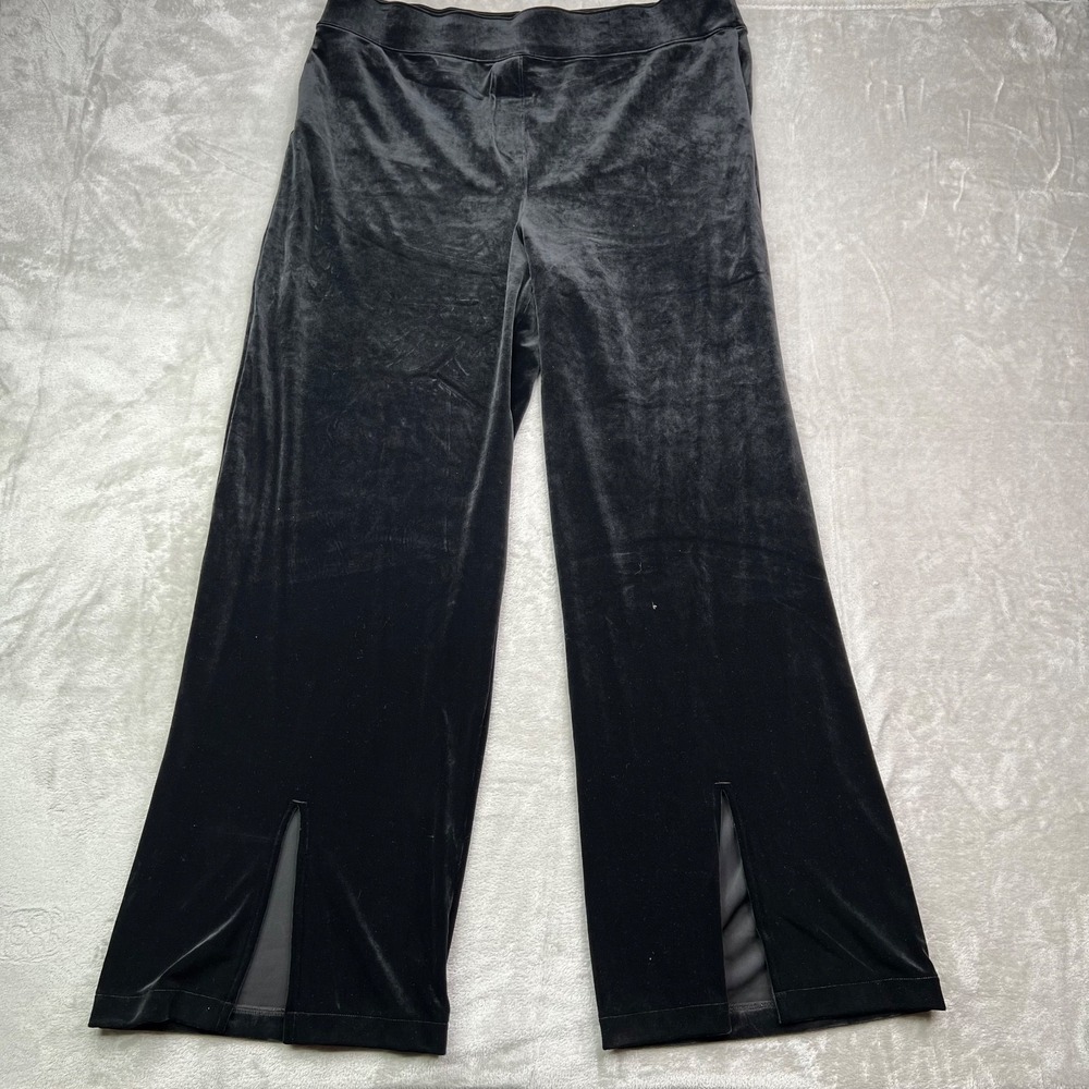 Spanx Velvet Split Hem Wide Leg Pants Womens 2X Tall Black Preppy Office Velour